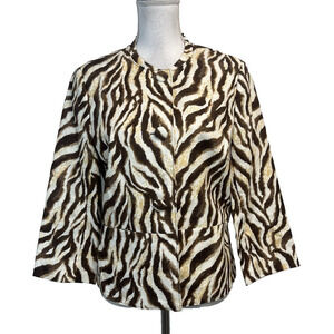 Rafealla Blazer Jacket size 12 Brown Gold Tiger Linen Casual Career Professional